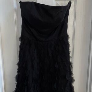White House Black Market Strapless Cocktail Silk Dress 6 Sheer Overlay Ruffle